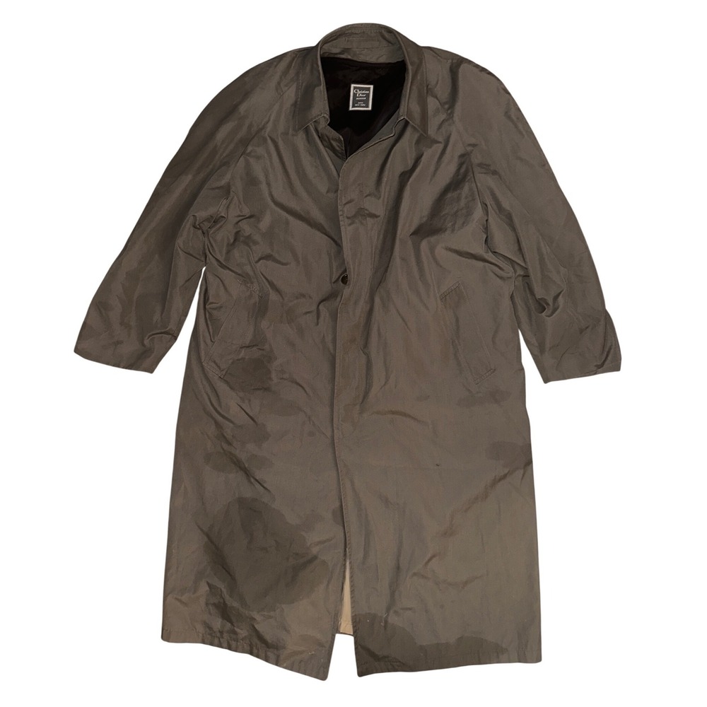 Christian Dior Monsieur Vintage Trench Coat Olive 46L Wool Blend Liner Raincoat
